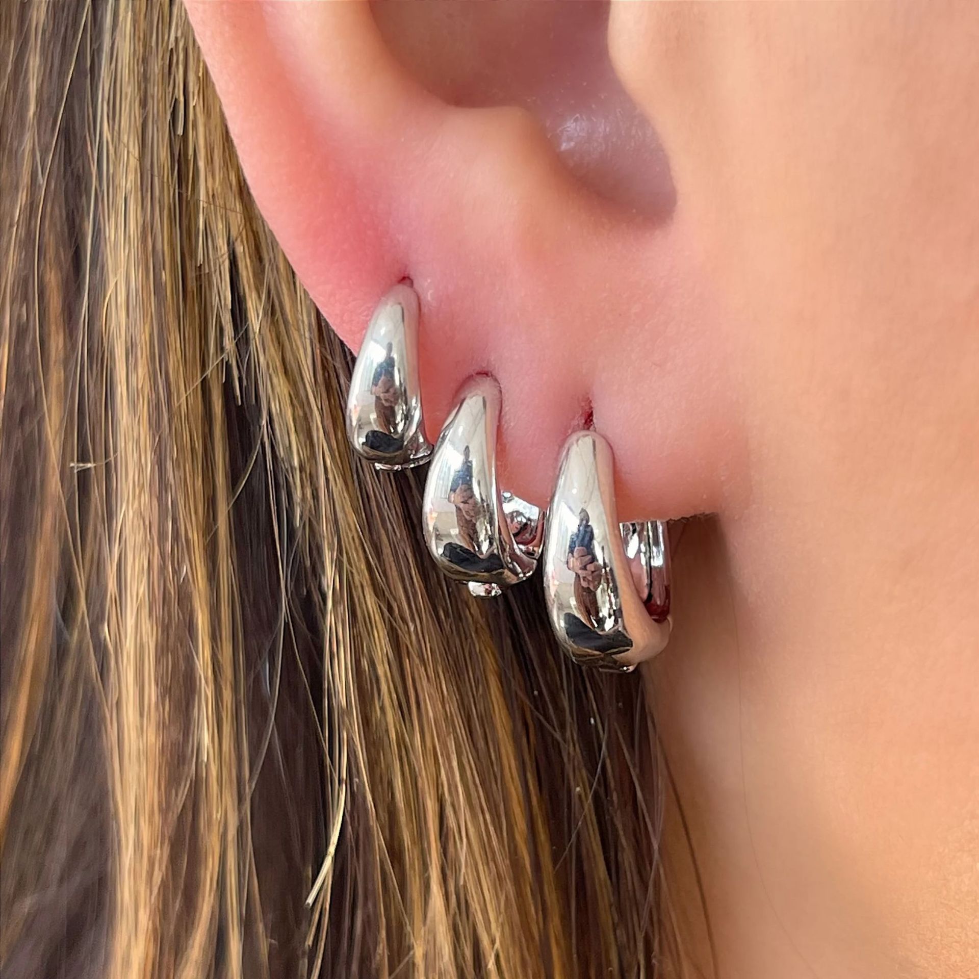 3pcs/set For One Ear Minimalist Hoop Earrings with a High-End Sense, Personalized Rock and Punk Earrings Sets