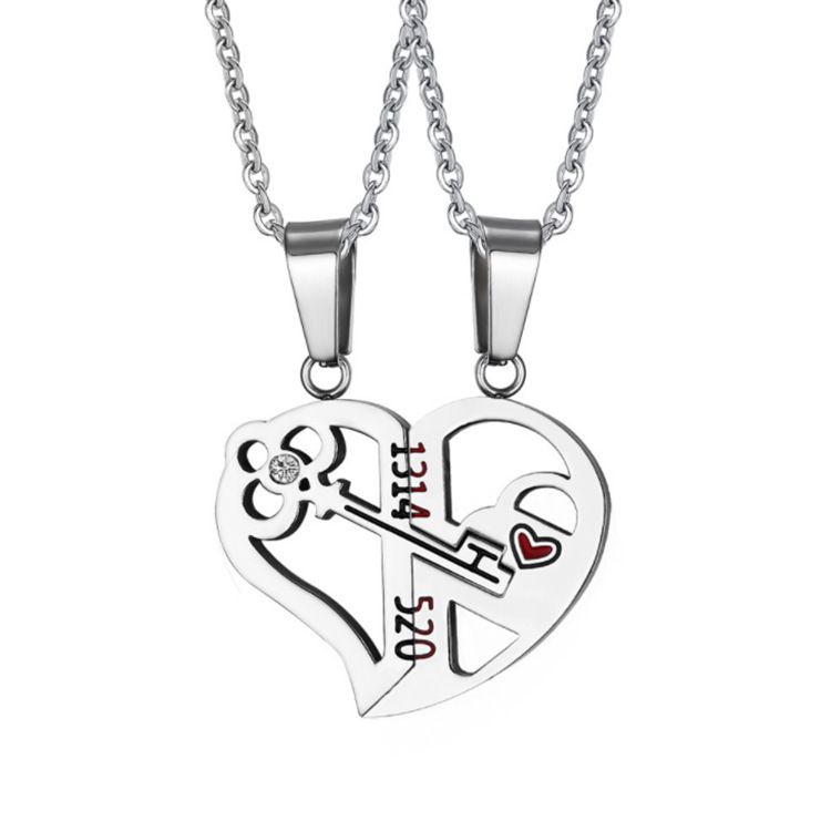 2PcsFashion Key Pendant Couple Necklaces Valentine's Day Gift Decoration