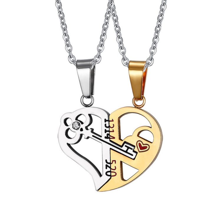 2PcsFashion Key Pendant Couple Necklaces Valentine's Day Gift Decoration