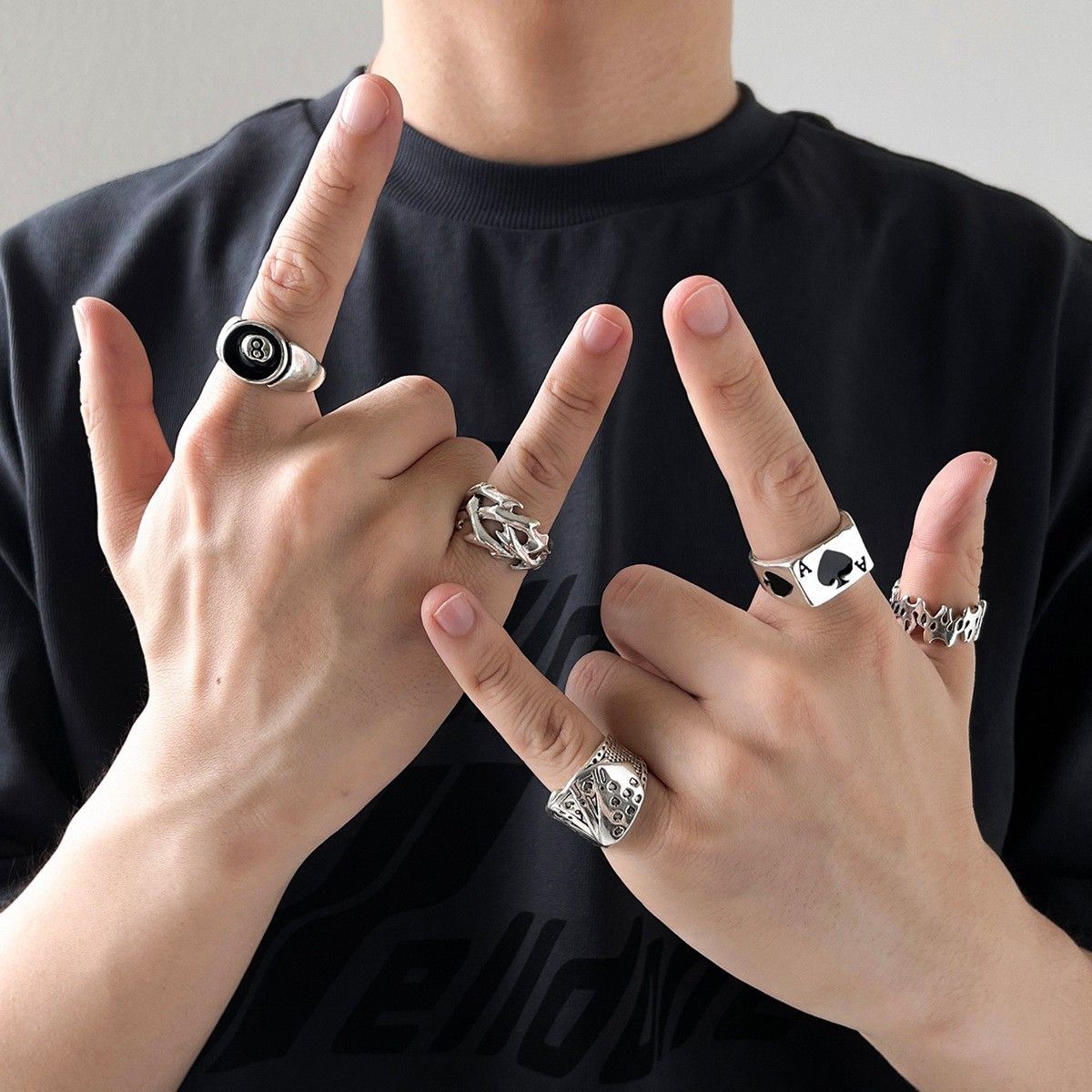 9styles Men's Retro Hip-Hop Ring Set Frog Snake Skull Cool Punk Gothic Spider Combo Rings