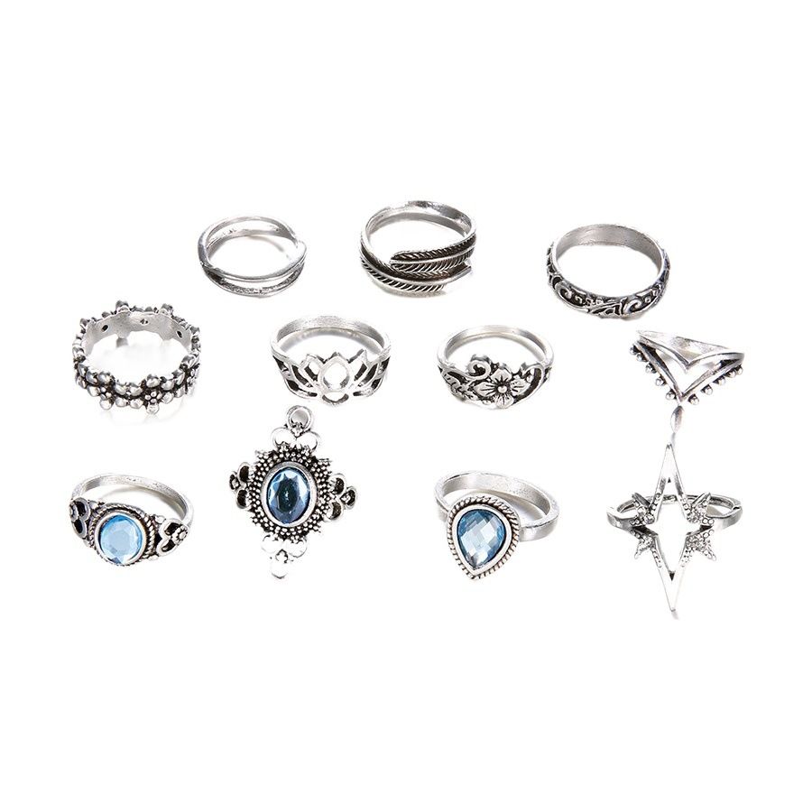 11Pcs Hot sell  Retro Style Diamond Carved Ring