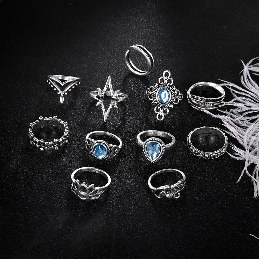 11Pcs Hot sell  Retro Style Diamond Carved Ring