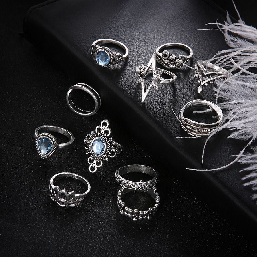 11Pcs Hot sell  Retro Style Diamond Carved Ring