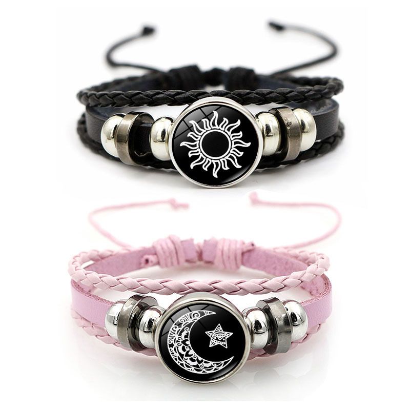 2Pcs Leather Bracelet for Couples, Retro Punk Multi-layer Beaded Braided Bracelet  Gift for Lovers