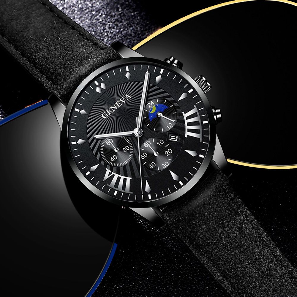 2Pcs New Simple Casual Creative Leather Bracelet Set Fashion Trend Men's Quartz Leather Strap Watch