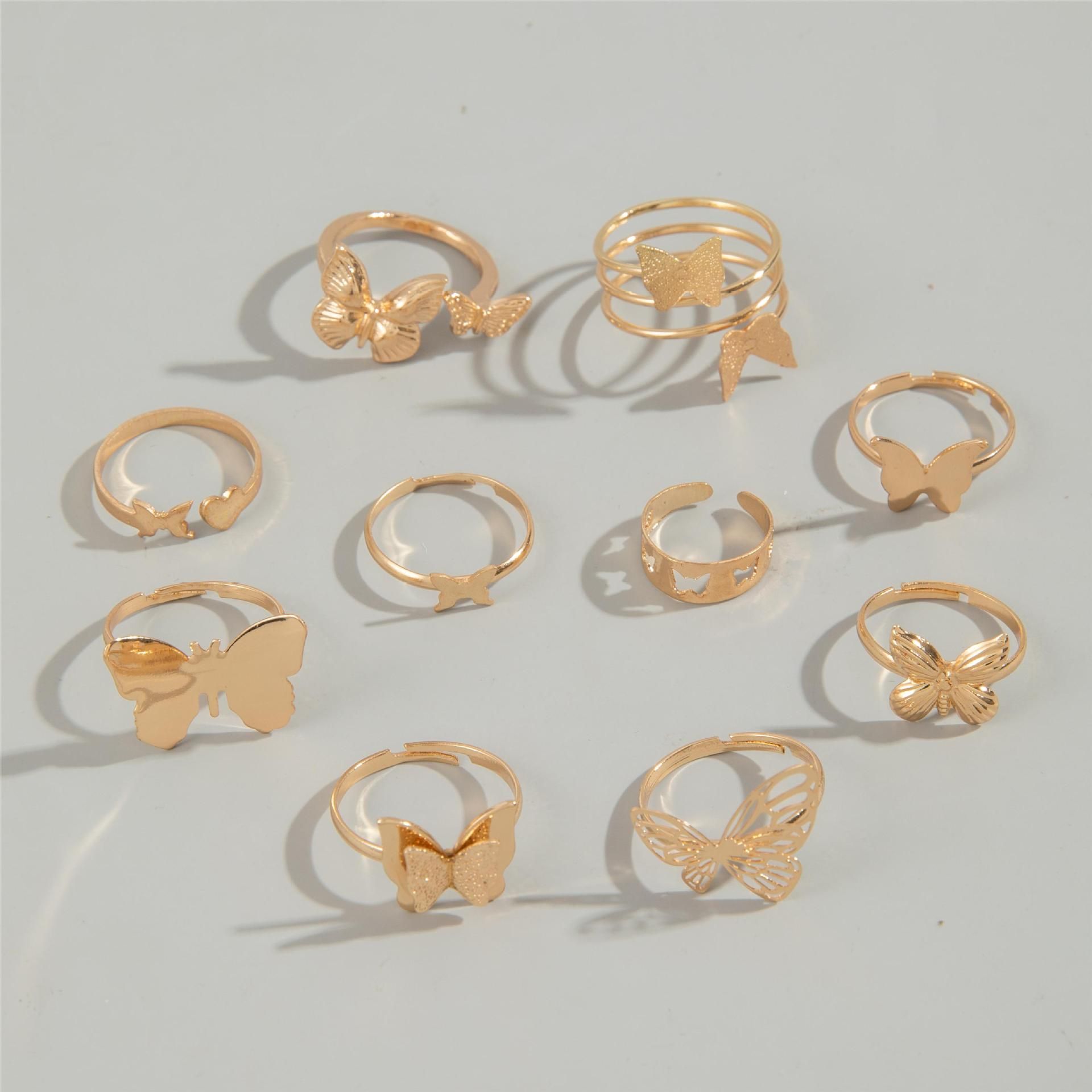 10Pcs Design butterfly opening multi-joint fashion niche love ring set