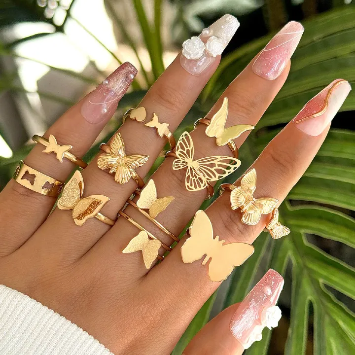 10Pcs Design butterfly opening multi-joint fashion niche love ring set