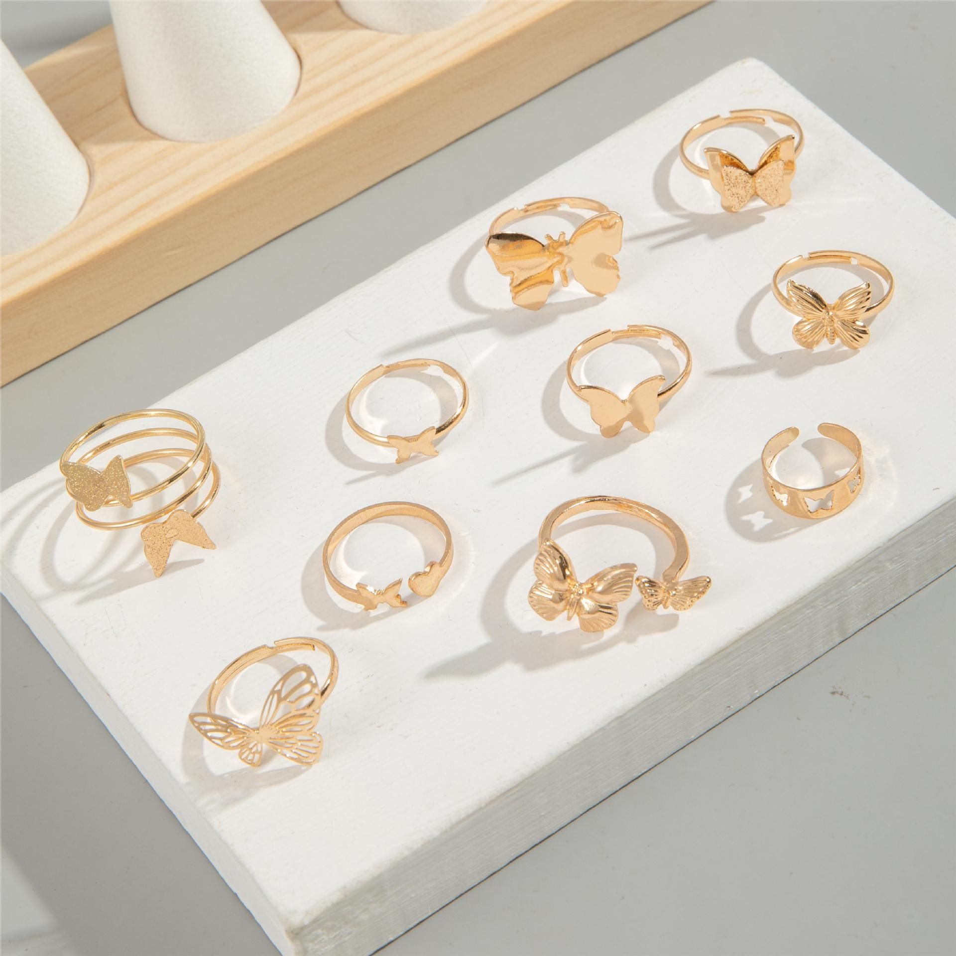 10Pcs Design butterfly opening multi-joint fashion niche love ring set