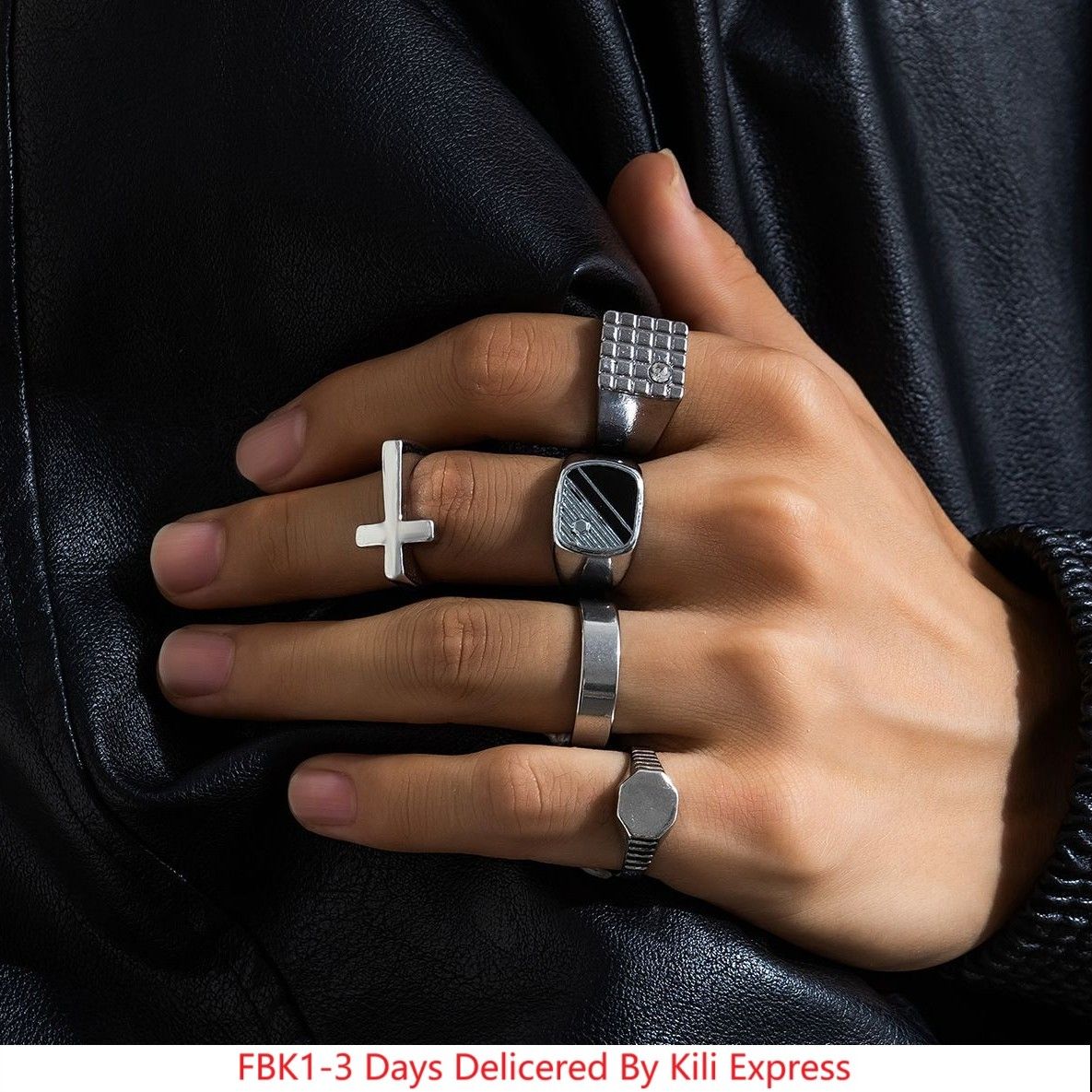 5pcs/set Diamond-studded Square Minority Retro Fashion Personalized Titanium Steel Men  Rings