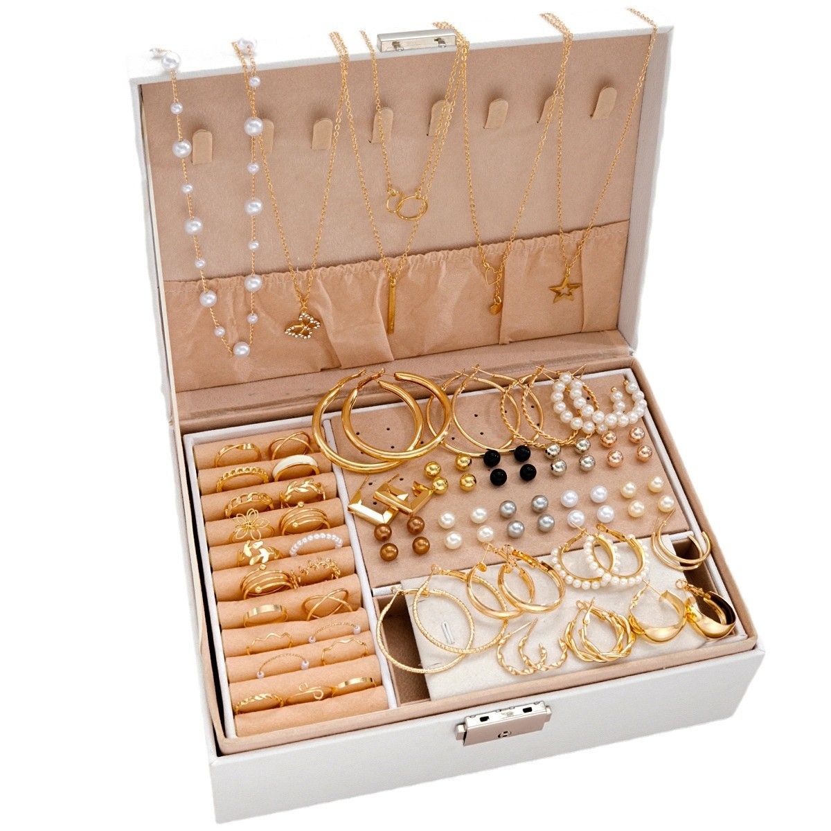 56 Pcs Pearl Butterfly Necklace Ring and Stud Earrings Sets Alloy Jewelry for Women friend gifts party jewellry without box