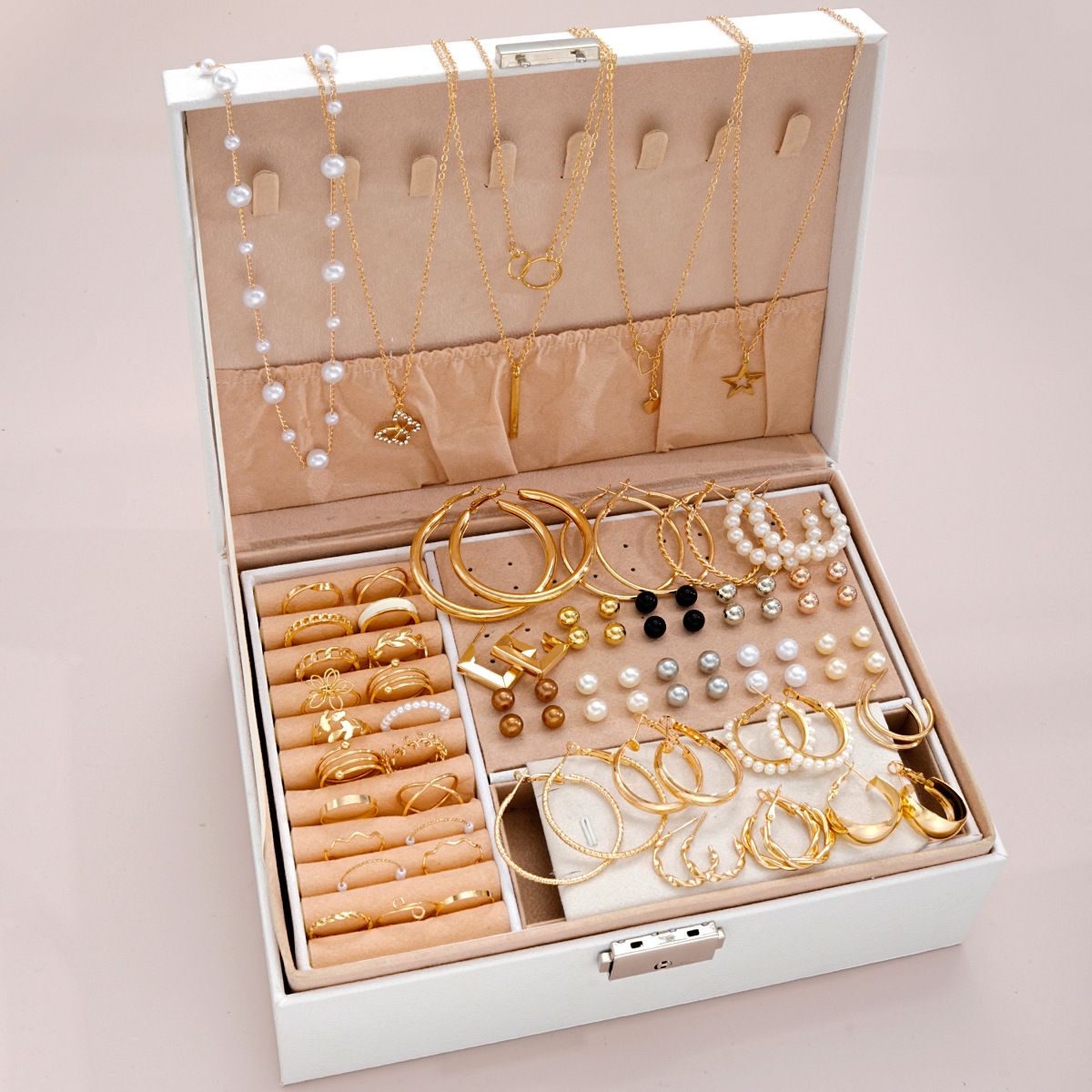 56 Pcs Pearl Butterfly Necklace Ring and Stud Earrings Sets Alloy Jewelry for Women friend gifts party jewellry without box