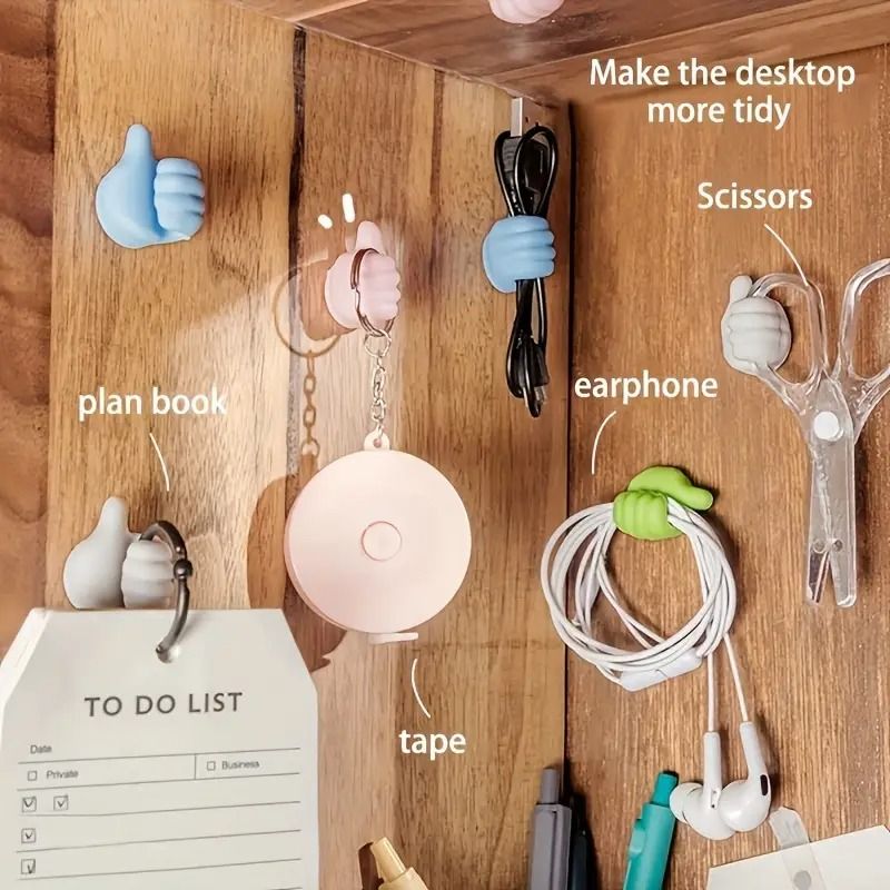 20pcs Premium Polished Plastic Thumb Wall Hooks - Versatile Adhesive Cable Clips for Data, Earphone Cords & Keys - Ideal for Office and Home