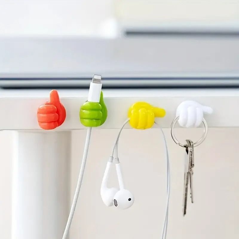 20pcs Premium Polished Plastic Thumb Wall Hooks - Versatile Adhesive Cable Clips for Data, Earphone Cords & Keys - Ideal for Office and Home