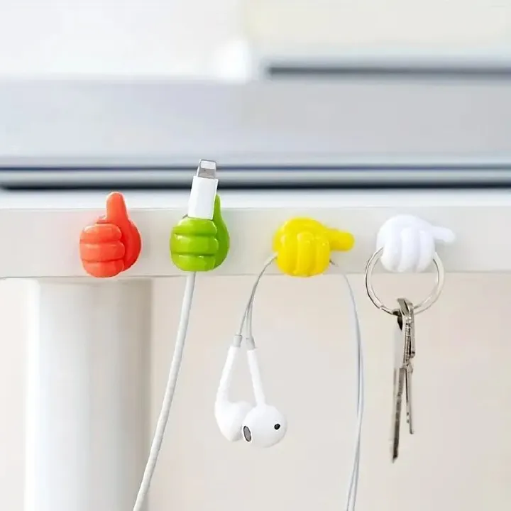 20pcs Premium Polished Plastic Thumb Wall Hooks - Versatile Adhesive Cable Clips for Data, Earphone Cords & Keys - Ideal for Office and Home