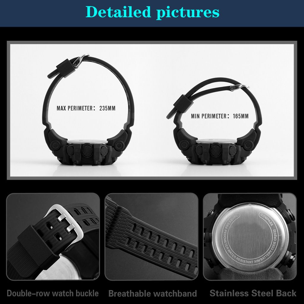 Multi-functional outdoor men's trendy electronic watch  student alarm clock luminescent running sports electronic watch