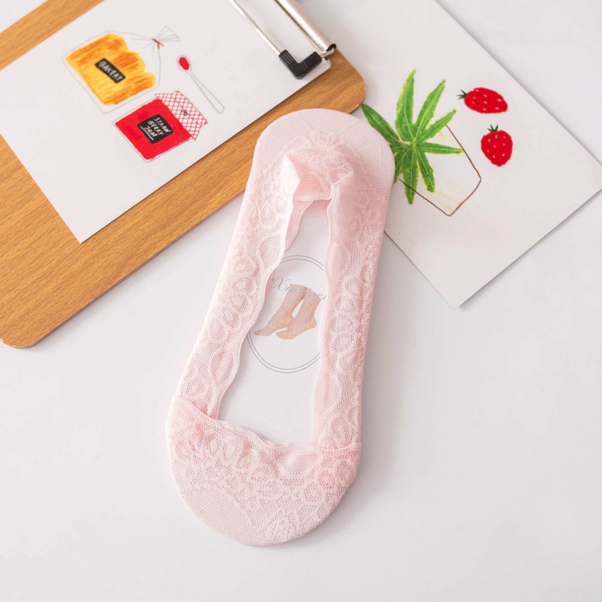 5Pcs Lace cotton solid color thin silicone non-slip breathable no-slip-off women's casual boat socks