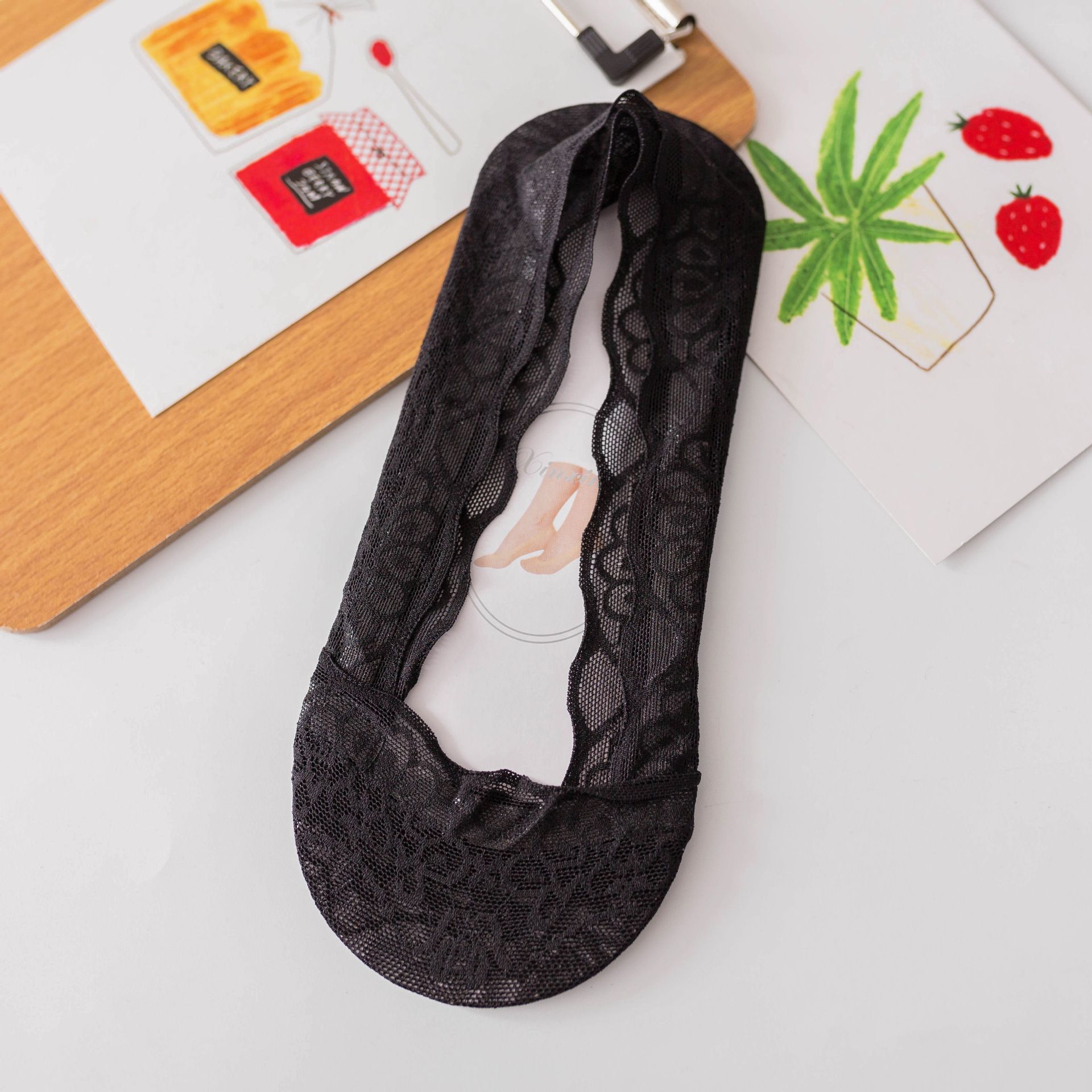 5Pcs Lace cotton solid color thin silicone non-slip breathable no-slip-off women's casual boat socks