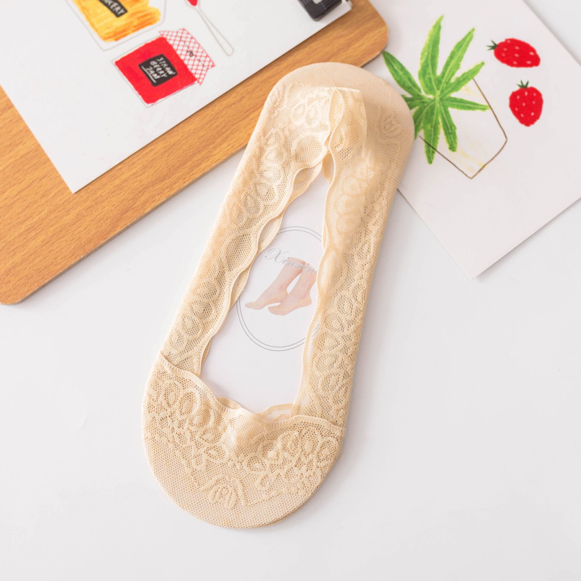5Pcs Lace cotton solid color thin silicone non-slip breathable no-slip-off women's casual boat socks