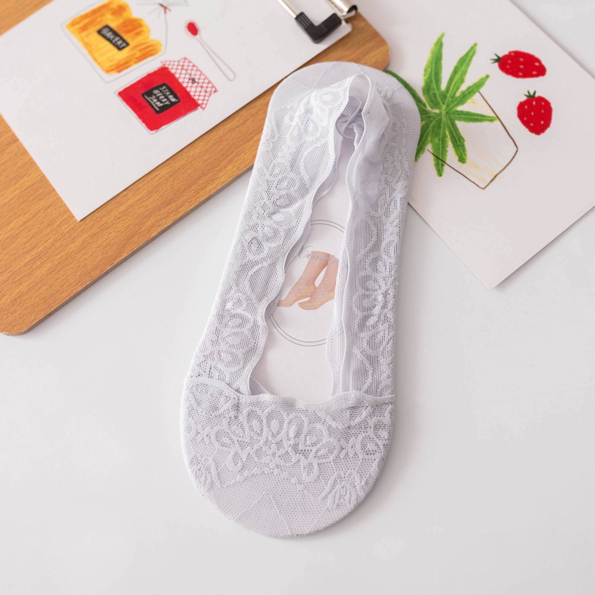 5Pcs Lace cotton solid color thin silicone non-slip breathable no-slip-off women's casual boat socks