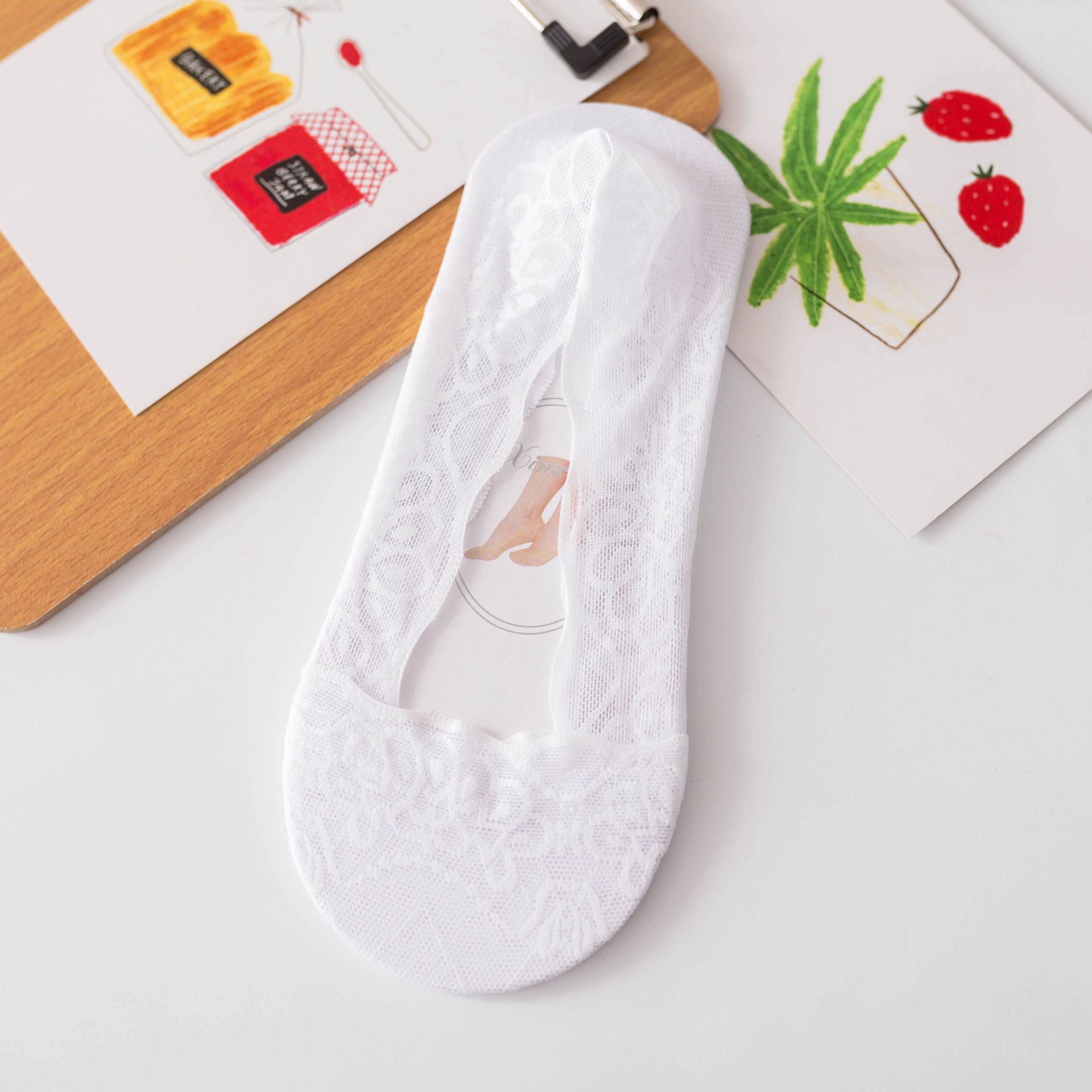 5Pcs Lace cotton solid color thin silicone non-slip breathable no-slip-off women's casual boat socks