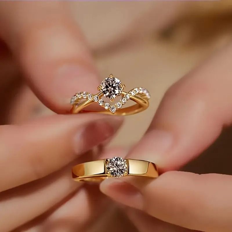 2Pcs Adjustable zircon-studded couple's rings suitable for everyday wear or special occasions perfect as a Valentine's Day gift