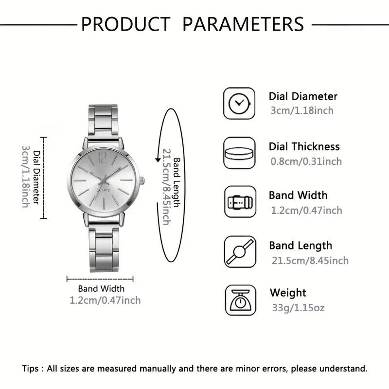 4pcs/set Women's Fashion Quartz Watch with Silver Bracelet Set, The Perfect Gift for Her on Valentine's Day, Easter, Birthday and Christmas Does not include box