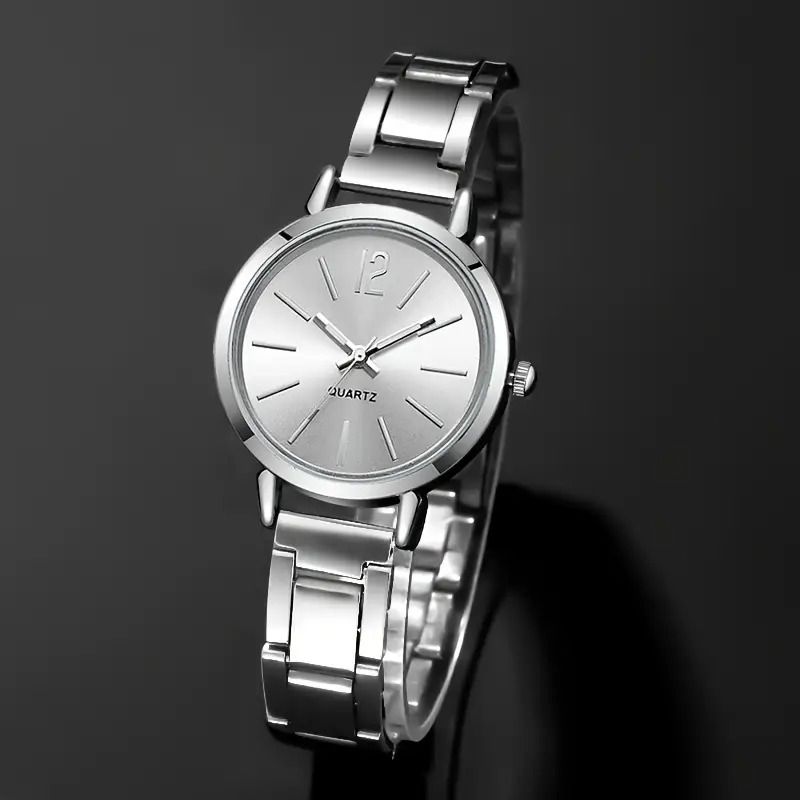 4pcs/set Women's Fashion Quartz Watch with Silver Bracelet Set, The Perfect Gift for Her on Valentine's Day, Easter, Birthday and Christmas Does not include box