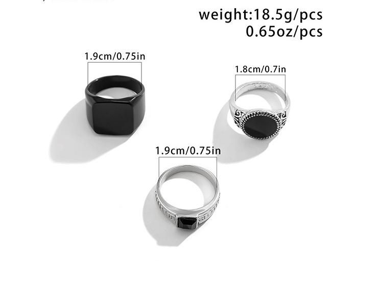 3Pcs/set Men Black Gemstone Ring, Trendy Fashionable Personalized Vintage High-End Sense Men Rings Set