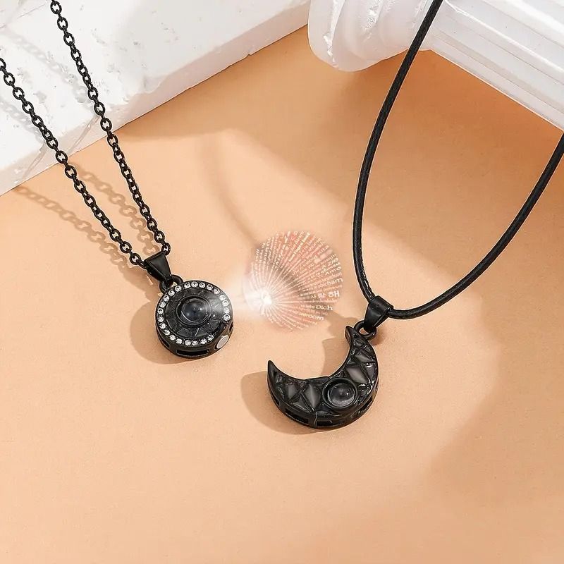 2pcs/set of luminous Sun-moon projection couple necklace 100 languages Say I love you ladies fashion gift jewelry