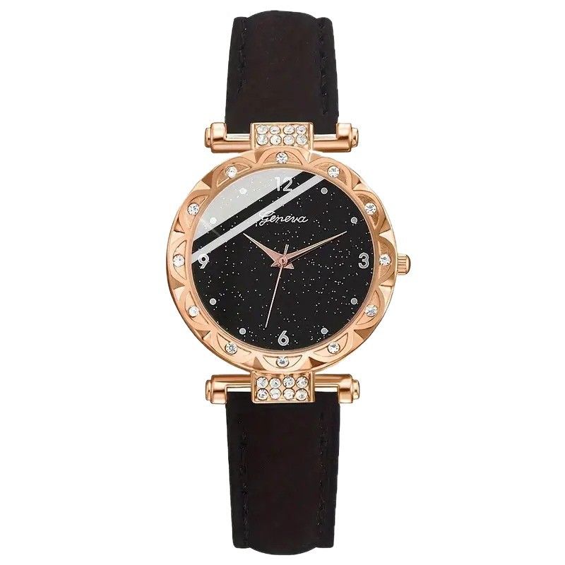 5Pcs Fashion Diamond Star Watch Temperament Frosted Belt Women Wrist Watches  Set