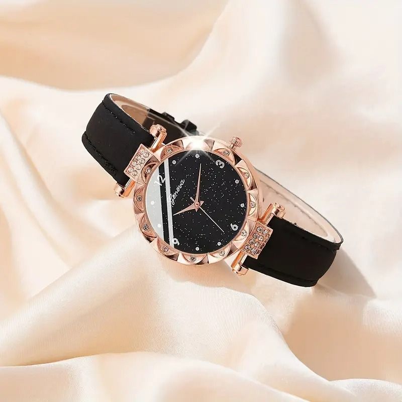 5Pcs Fashion Diamond Star Watch Temperament Frosted Belt Women Wrist Watches  Set