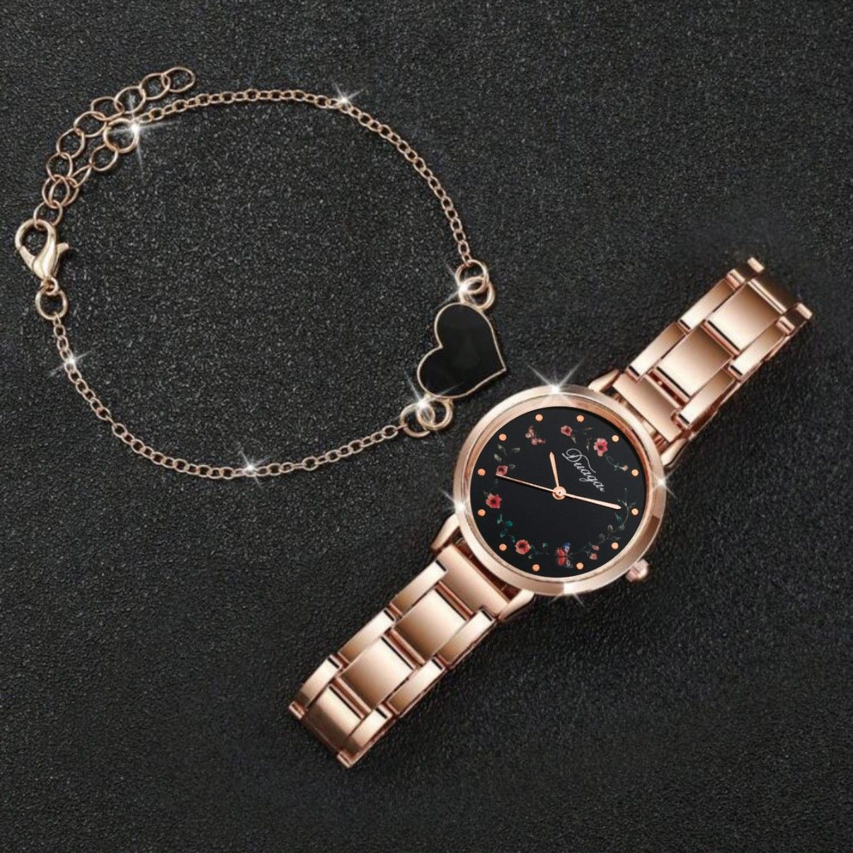 2Pcs Flower butterfly disc alloy love bracelet women  wrist watches set