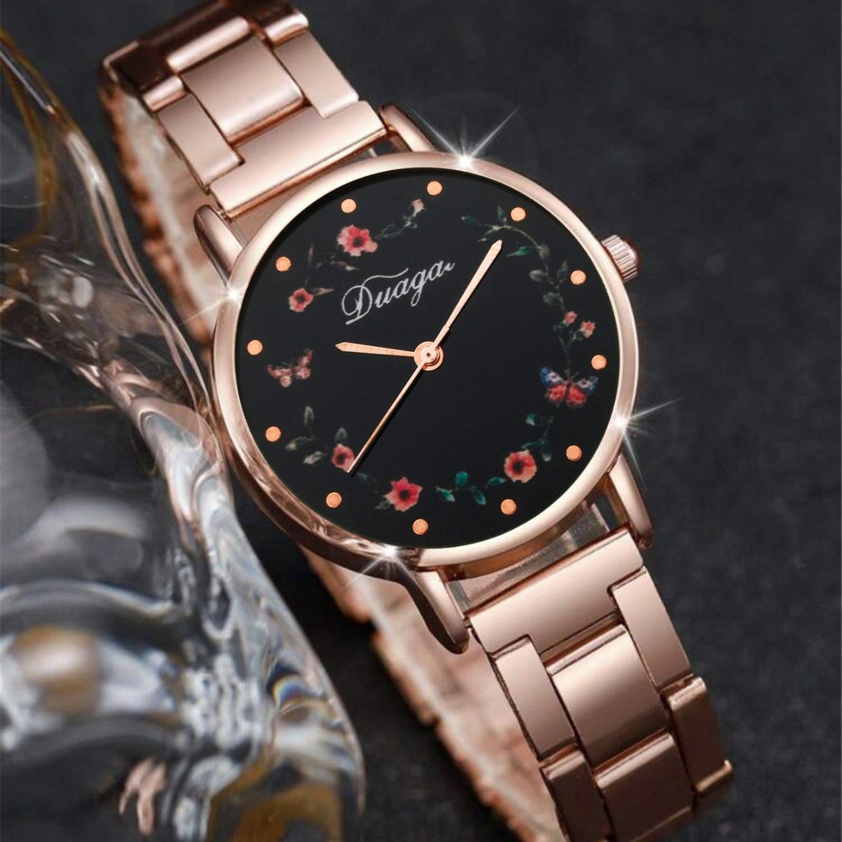 2Pcs Flower butterfly disc alloy love bracelet women  wrist watches set