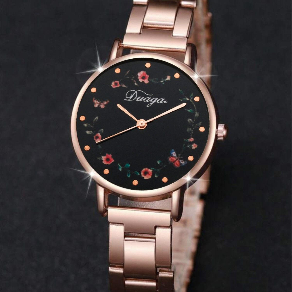 2Pcs Flower butterfly disc alloy love bracelet women  wrist watches set