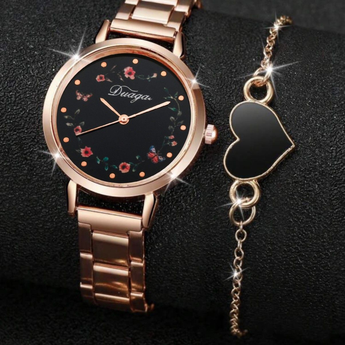 2Pcs Flower butterfly disc alloy love bracelet women  wrist watches set