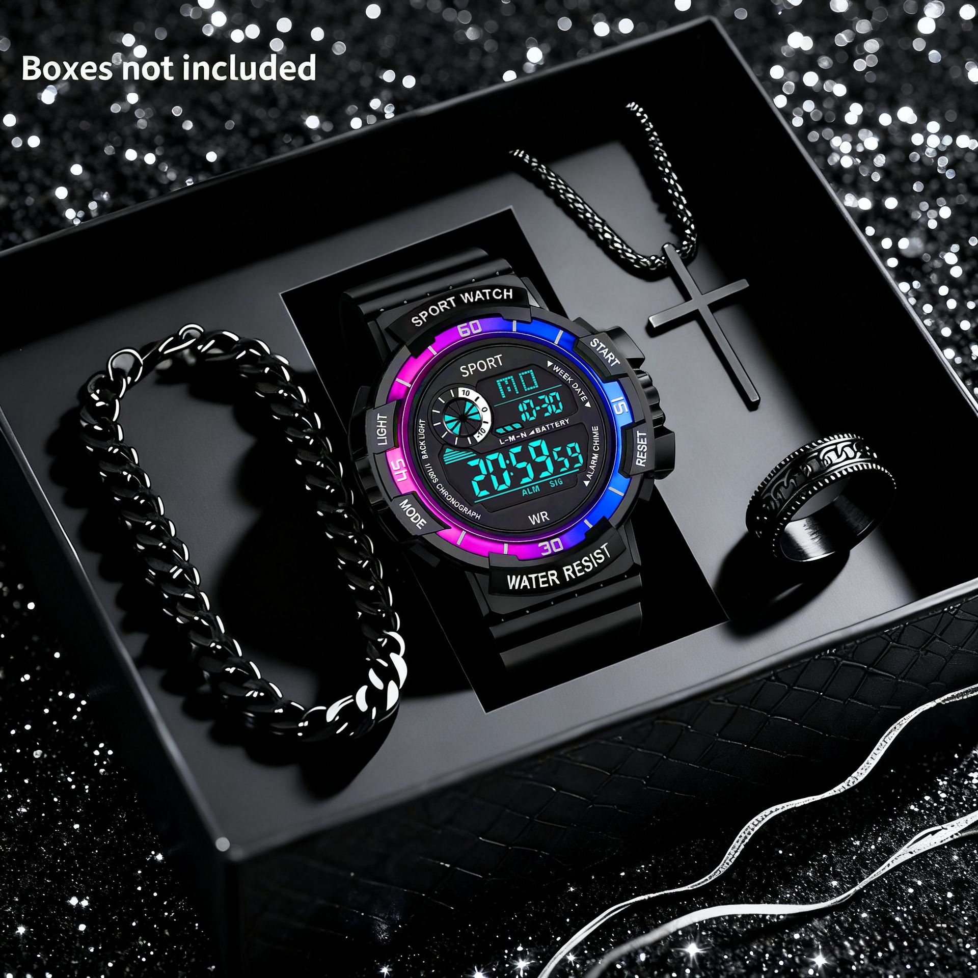 New multi-functional colorful luminous electronic watch jewelry set Men Digital Watches