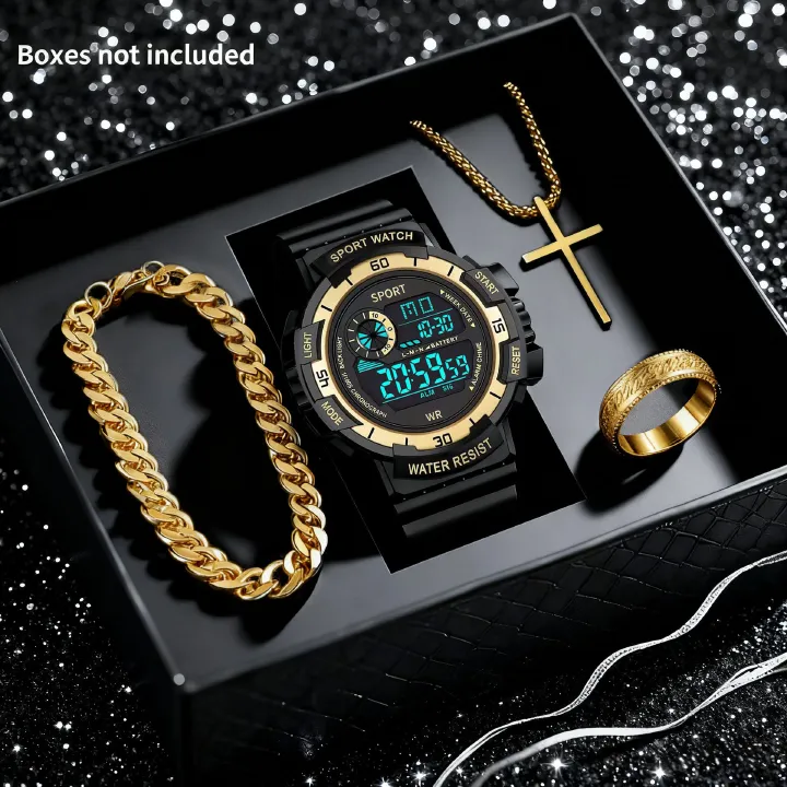 New multi-functional colorful luminous electronic watch jewelry set Men Digital Watches