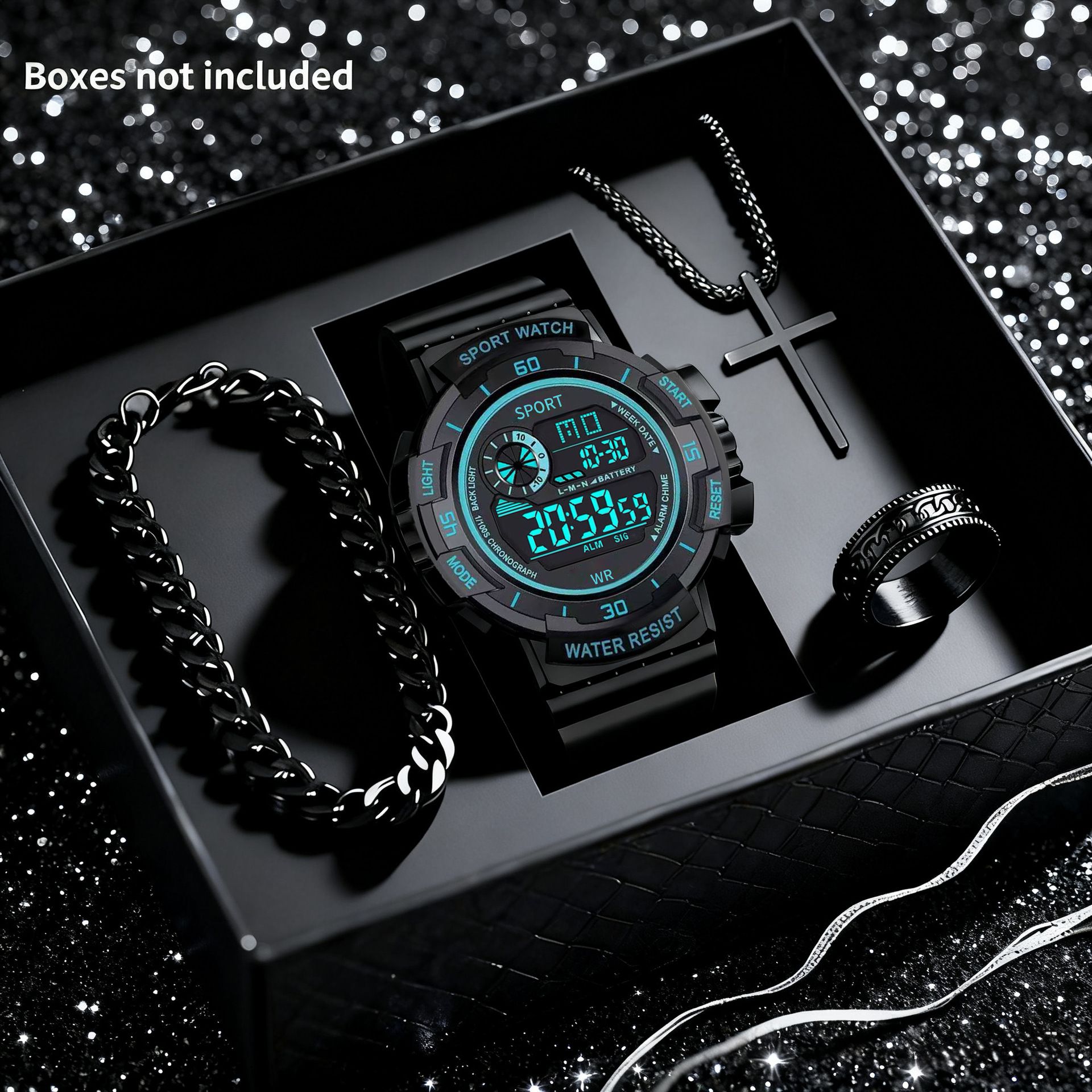 New multi-functional colorful luminous electronic watch jewelry set Men Digital Watches