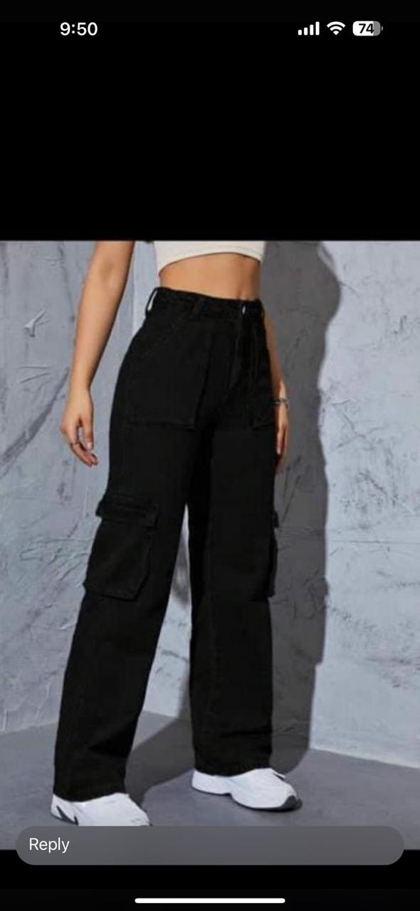 Timeless Stylish High quality Women Hard Jeans / denim cargo pants Wide Leg Casual Pants with multiple Pockets, High Waisted Cargo Pants,