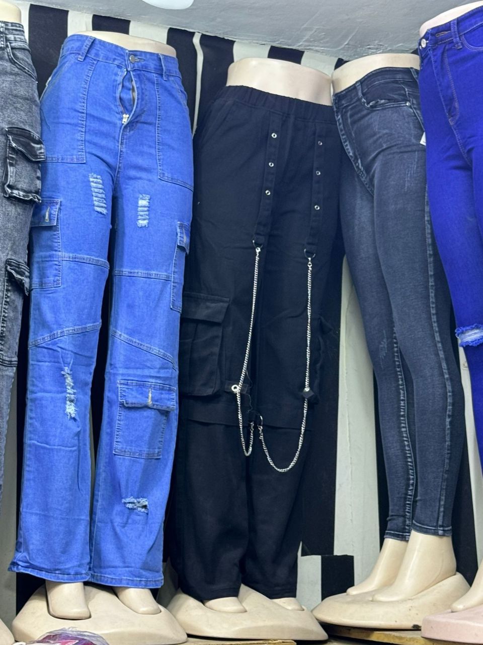 Timeless Stylish High quality Women Hard Jeans / denim cargo pants Wide Leg Casual Pants with multiple Pockets, High Waisted Cargo Pants,