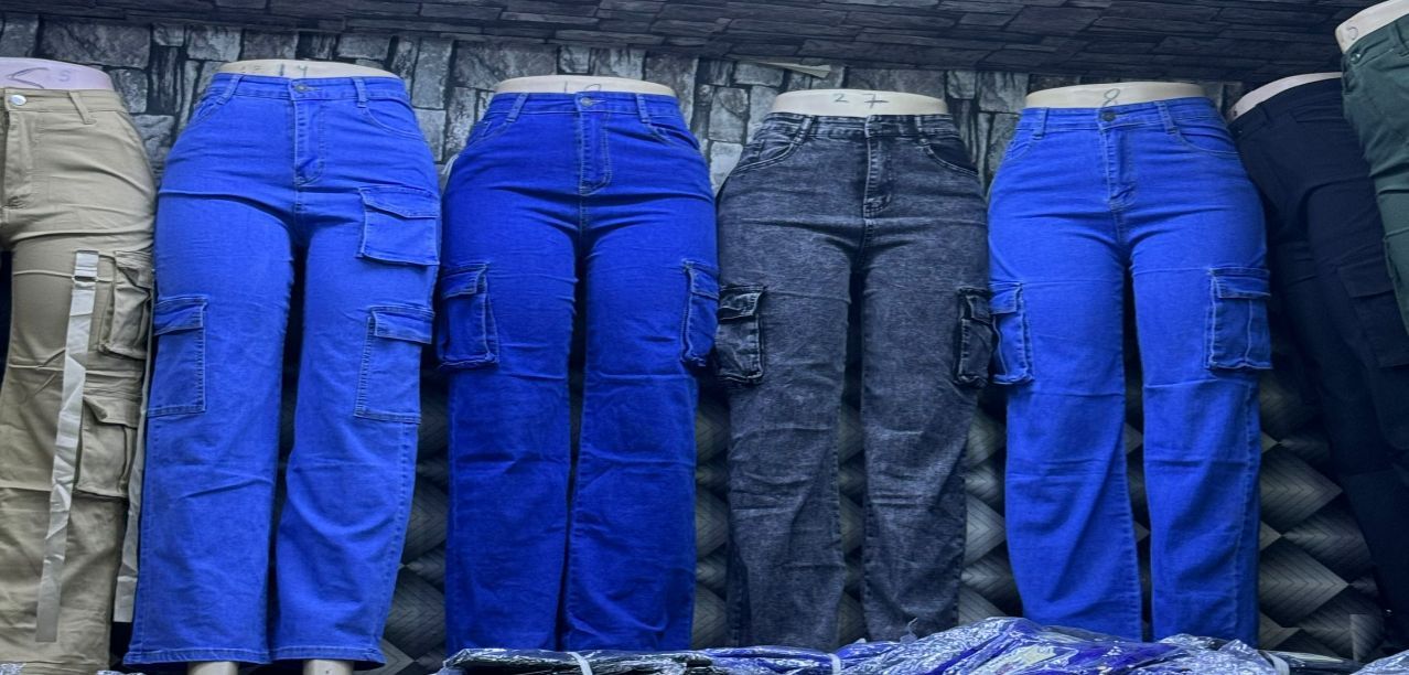 Timeless Stylish High quality Women Hard Jeans / denim cargo pants Wide Leg Casual Pants with multiple Pockets, High Waisted Cargo Pants,