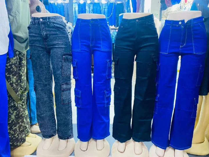 Timeless classsic Aesthetic High quality Women's denim cargo pants Wide Leg Casual Pants with multiple Pockets, High Waisted Cargo Pants, Combat Military Trousers