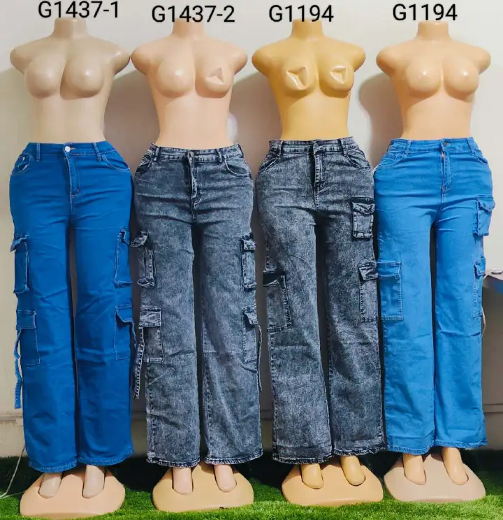 Elegant Timeless classsic Aesthetic High quality Women's denim cargo pants Wide Leg Casual Pants with multiple Pockets, High Waisted Cargo Pants, Combat Military Trousers