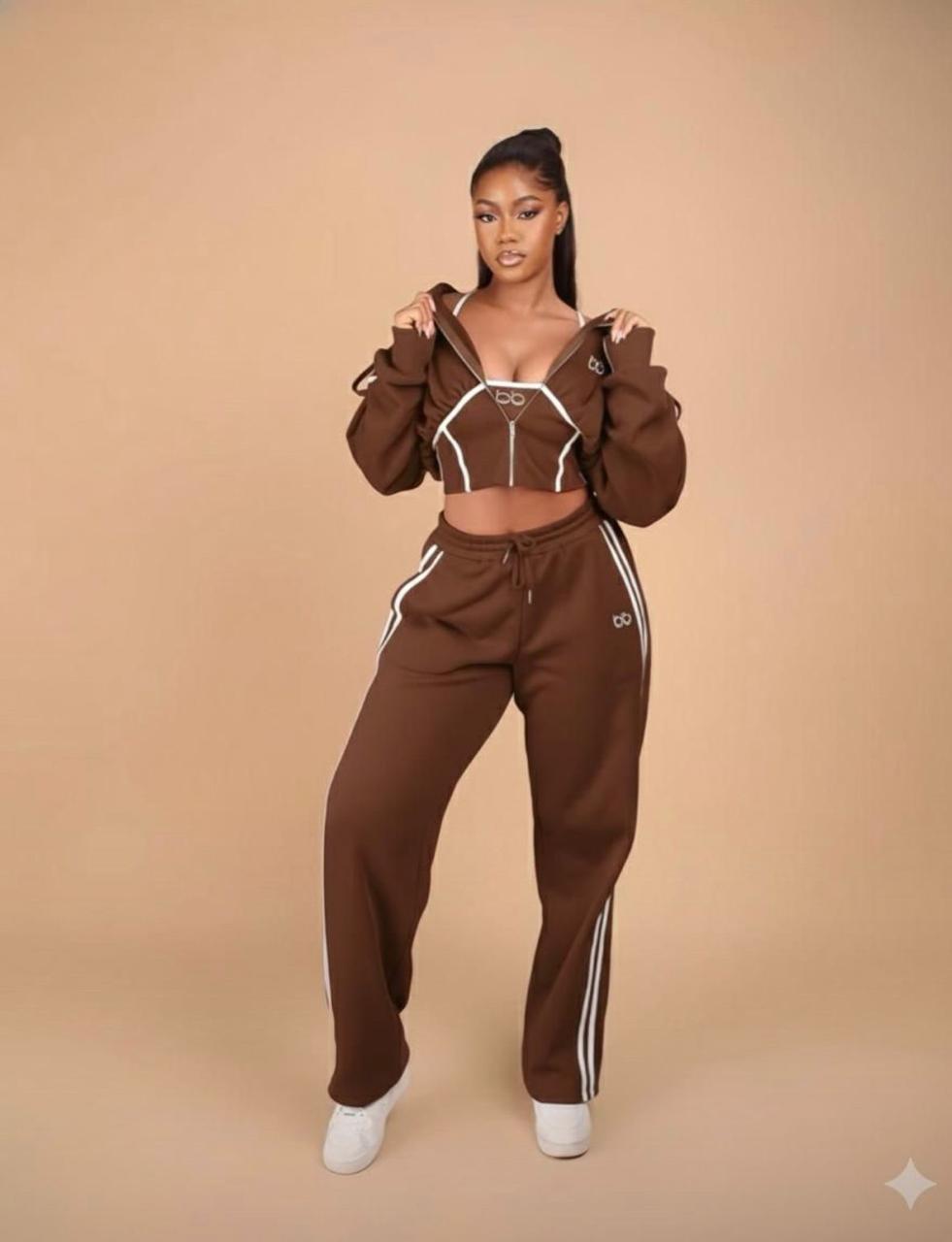 Vintage Timeless Stylish High quality and fashionable Women's Lounge Sets with Pockets, Long Sleeve 2024 Fall  Zip Sweatshirt with crop top and Jogger Pants