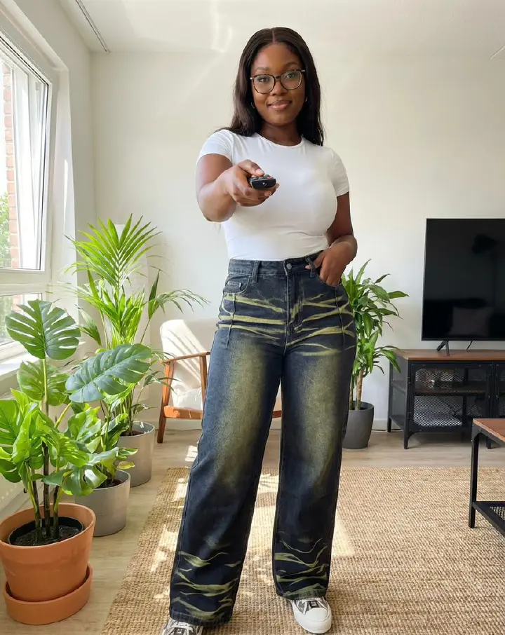 Timeless Stylish High quality Women Hard Jeans / denim cargo pants Wide Leg Casual Pants with multiple Pockets, High Waisted Cargo Pants,