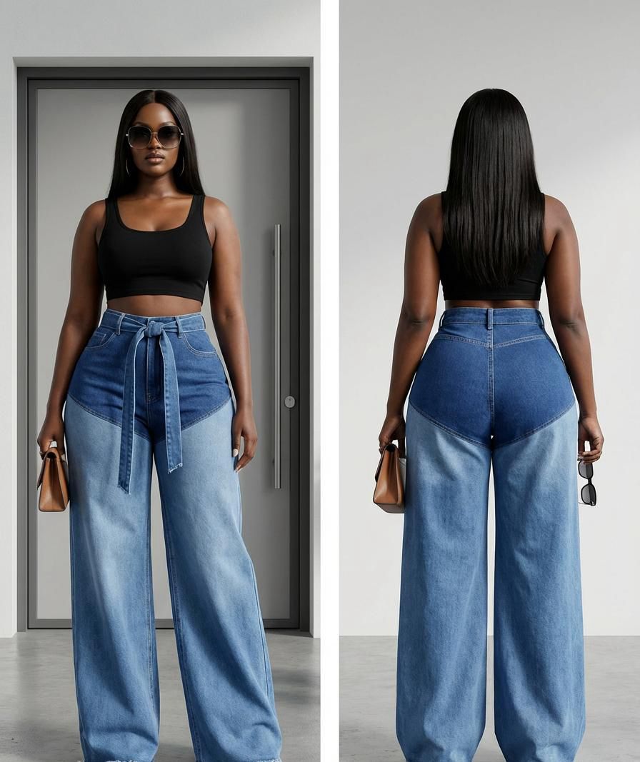 Timeless Stylish High quality Women Hard Jeans / denim cargo pants Wide Leg Casual Pants with multiple Pockets, High Waisted Cargo Pants,