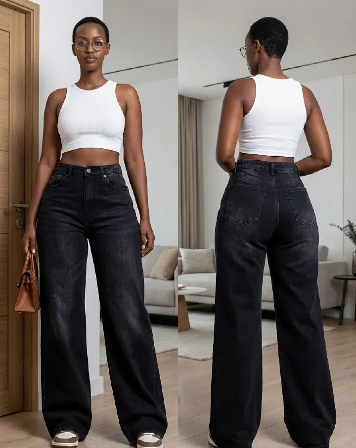 Timeless Stylish High quality Women Hard Jeans / denim cargo pants Wide Leg Casual Pants with multiple Pockets, High Waisted Cargo Pants,