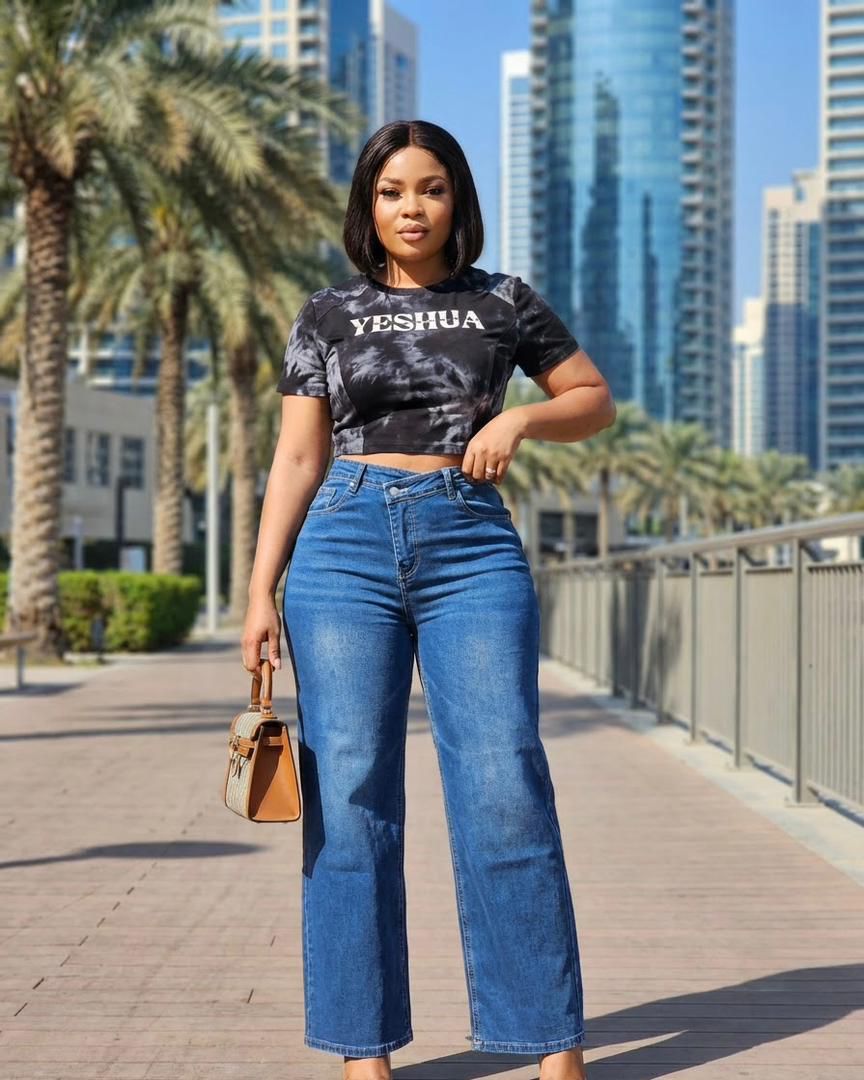 Timeless Stylish High quality Women Hard Jeans / denim cargo pants Wide Leg Casual Pants with multiple Pockets, High Waisted Cargo Pants,