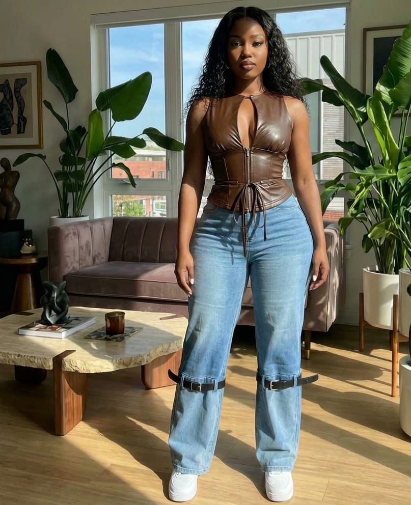 Timeless Stylish High quality Women Hard Jeans / denim cargo pants Wide Leg Casual Pants with multiple Pockets, High Waisted Cargo Pants,