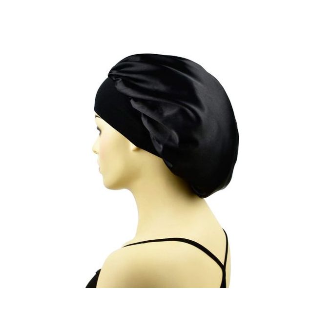 Fashion Bonnet Satin Sleeping Cap - Black